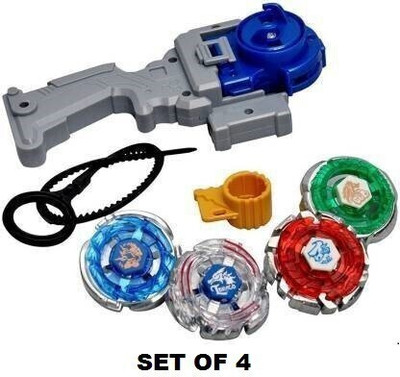 AKANSHA 4D Metal Beyblade Set| Beyblade set of 4| Spinning tops| Beyblade launcher handle 4 in 1(Red, Blue, Green, Silver)