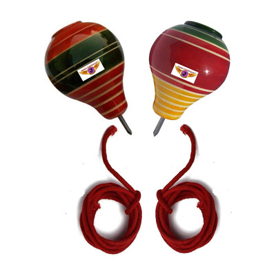 Jayam Traditional Wooden Spinning Tops/lattoo/bambaram/buguri/bongaram with String/Pack of 2(Multicolor)