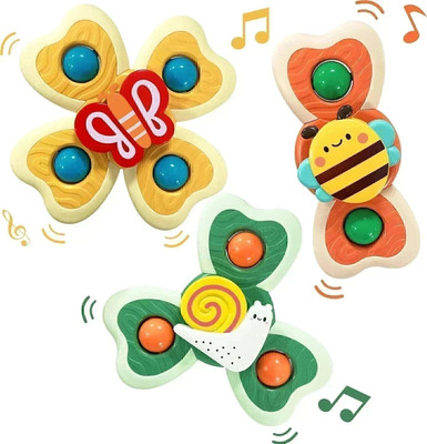 YUJASV 3 Pcs Silicone Suction Cup Rotating Spinner Bath Toys for Kids(Multicolor)
