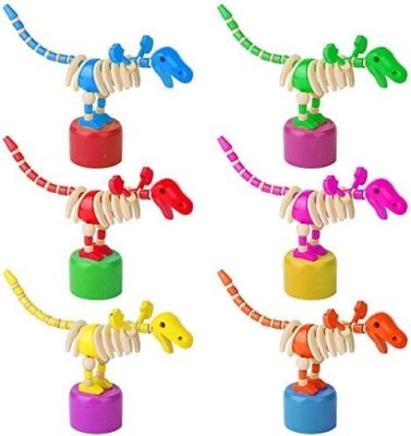 TRU TOYS Wooden Handmade Press Base Push-Up Puppet Toy, 1 Pack Random Color Dinosaurs(Multicolor)