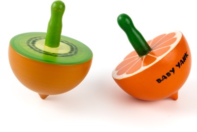 BABY YANK Wooden Spinning Tops for Kids, Orange and Kiwi Fruits Spin Tops(Orange, Green)