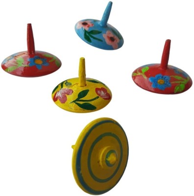 Krida Vintage Wooden Desi Chakri Spinning Disk | Set of 5 | 3+ Years Kids Toy(Multicolor)