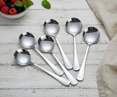 AVISTRA Stainless Steel Soup Spoon, Tea Spoon, Table Spoon Set (Pack of 6) Stainless Steel Soup Spoon Set(Pack of 6)