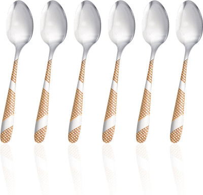 SUPVOX Kitchen Spoons Set 6Pcs Stainless Steel Minimalist Embossed Handle Flatware Set Stainless Steel Table Spoon Set(Pack of 6)