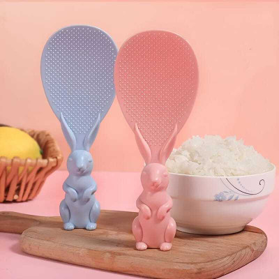 JSR Cute Bunny-Shaped Rice Paddle – Disposable Plastic Table Spoon Set(Pack of 2)