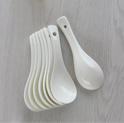 RKPL Melamine Soup Spoon White Disposable Ceramic Soup Spoon Set(Pack of 6) Disposable Ceramic Soup Spoon Set(Pack of 6)
