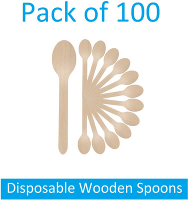 Sauran 100 Pcs Disposable Wooden Spoons (DGS1.106) Disposable Wooden Table Spoon Set(Pack of 100)