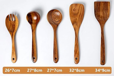 ASenterprises 34 Wooden Serving Spoon, Table Spoon, Measuring Spoon Set(Pack of 5)