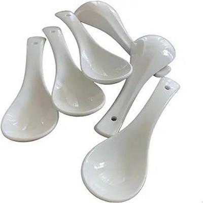 Sarsawal Ceramic Spoons White for multipurpose Ceramic Soup Spoon Set(Pack of 6)