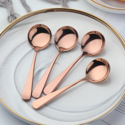 HomeHunt NEW25_Gold Soup Spoons, Steel Round Spoons with Gold Plating Stainless Steel Dessert Spoon, Table Spoon, Tea Spoon, Ice Tea Spoon Set(Pack of 6)