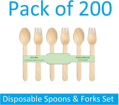 Sauran Disposable Wooden Table Spoon Set(Pack of 200)