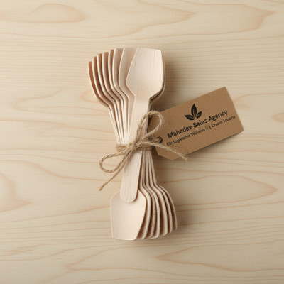 Mahadev Sales Agency Wooden Ice-cream Spoon Disposable Wooden Ice-cream Spoon Set(Pack of 100)