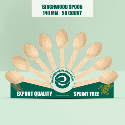 ECO SOUL 140 mm Biodegradable Disposable Bamboo Soup Spoon Set(Pack of 50)