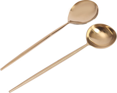 MUDRIKA INTERNATIONAL Elegant Gold Serving Spoon Set of 2 | Premium Stainless Steel Ladles Stainless Steel Table Spoon Set(Pack of 6)