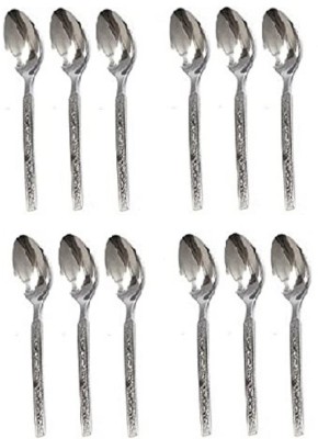 IMREX 12Pcs Beautifully Designed Handle Stainless Steel Table Spoon, Tea Spoon, Dessert Spoon Set(Pack of 12)