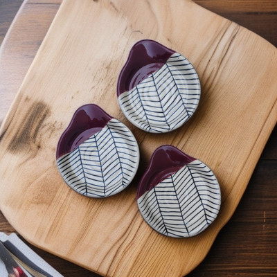Malaikah Wine Zebra Printed Round Spoon Rest Pack Of 3 Ceramic Table Spoon Set(Pack of 3)