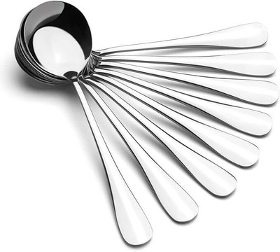 ARSCART Alpha Round Stainless Steel Soup Spoon Set(Pack of 8)