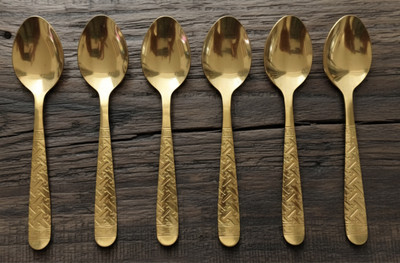 Aditya world Royal Gold Etched Dinner Spoon Set (Set of 6) Steel, Stainless Steel Coffee Spoon, Serving Spoon, Soup Spoon, Ice-cream Spoon, Table Spoon Set(Pack of 6)