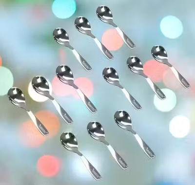 Fanqew 12 pcs Stainless Steel Small Masala Spoons Disposable Stainless Steel Ice Tea Spoon Set(Pack of 12)
