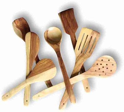 ASenterprises Wooden Serving Spoon Set(Pack of 7)