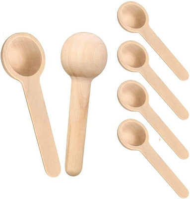 GETZET 6 pcs Wooden Reusable Spoons Set Masala Container Jar Tea, Cofee use Disposable Wooden Sugar Spoon Set(Pack of 6)