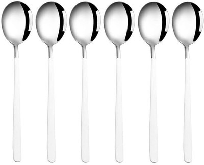 KESUENTERPRISE Stainless Steel Dinner Spoons with long handle (white; pack of 6) Stainless Steel Table Spoon Set(Pack of 6)