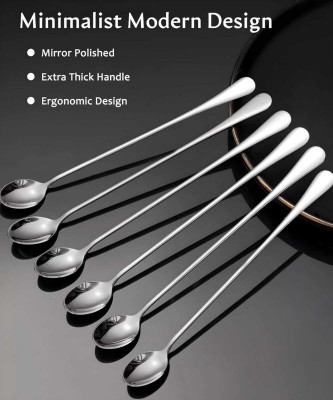 Manorath SparkleStir , StirMaster Premium Long Handle Soda Spoon Set of 6 Stainless Steel Ice Tea Spoon Set(Pack of 6)