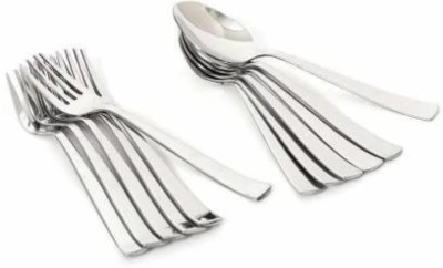 Purevik Fork spoon Stainless Steel Dessert Spoon, Serving Spoon, Tea Spoon Set(Pack of 12)