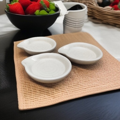 Malaikah White With Solid Printed Round Spoon Rest Pack Of 3 Ceramic Table Spoon Set(Pack of 3)