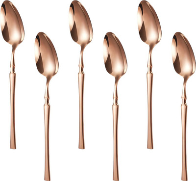 OICIA a1_Black Spoon with Printed Handle for Eating, Cutlery Salad Spoons Stainless Steel Table Spoon Set(Pack of 6)