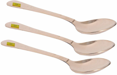 Shivshakti Arts Handmade Pure Brass Spoon Hammered Designed Dinnerware Purpose Length-18 cm Each:Set of 3 Brass Serving Spoon Set(Pack of 3)