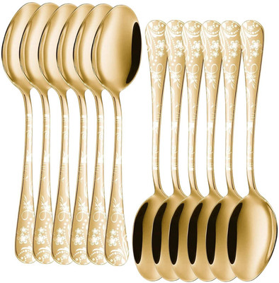 OICIA Gold Cutlery Spoons, Cereal & Salad Spoons, Large Soup Spoons, Dinner Spoon Stainless Steel Table Spoon Set(Pack of 12)