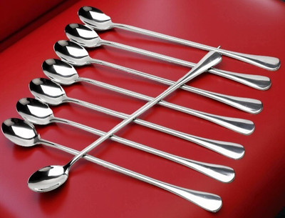 Haniza 8 Long Handle Spoon Stainless Steel Cream Spoon Set(Pack of 8)