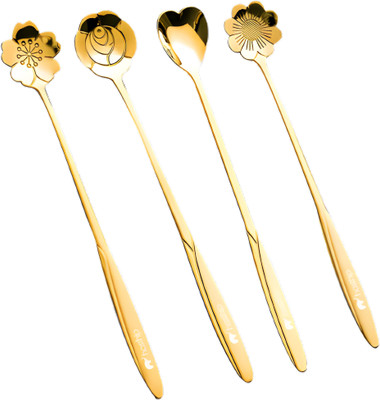 UK Enterprise Golden 4 Stainless Steel Dessert Spoon Set(Pack of 4)