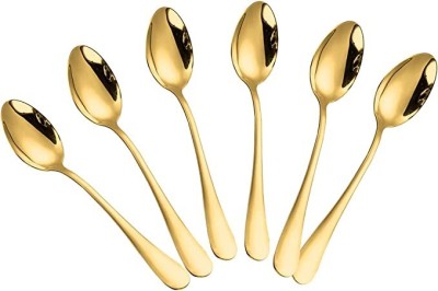 AshandRoh Gold Stainless Steel Titanium Plating Shiny Teaspoon,Coffee,Soup Spoon, Set of 6 Stainless Steel Table Spoon, Dessert Spoon, Coffee Spoon Set(Pack of 6)