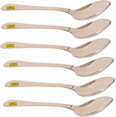 Shivshakti Arts Handmade Pure Brass Spoon Hammered Designed Dinnerware Purpose Length-18 cm Each:Set of 6 Brass Serving Spoon Set(Pack of 6)
