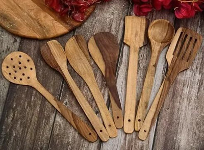 ASenterprises Wooden Serving Spoon Set(Pack of 7)