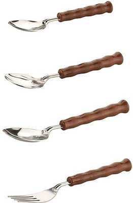 DEVYAMII Premium Stainless Steel Cutlery Set with Wooden Handle - 4 Pieces Steel Ice-cream Spoon Set(Pack of 4)