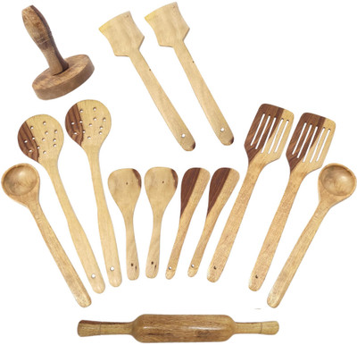 DESI KARIGAR Kitchen Tool set Wooden Serving Spoon Set(Pack of 14)