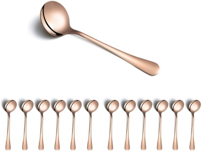 UniKart Set of 12 Rosegold Titanium Plated Spoon, Round Cutlery for Dining & Restaurant Stainless Steel Soup Spoon, Dessert Spoon, Measuring Spoon, Salad Spoon, Table Spoon Set(Pack of 12)