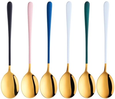 Vortipu 8 Inch Soup Spoons Stainless Steel Random Color Stainless Steel Soup Spoon Set(Pack of 6)