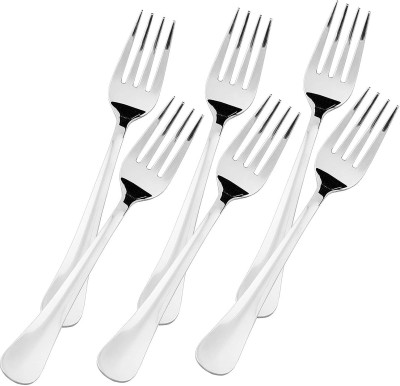 NURIOR Stainless Steel Fork Set of 6 Pcs for Kitchen and Dining Table Shiny Handle Disposable Stainless Steel Table Spoon Set(Pack of 6)