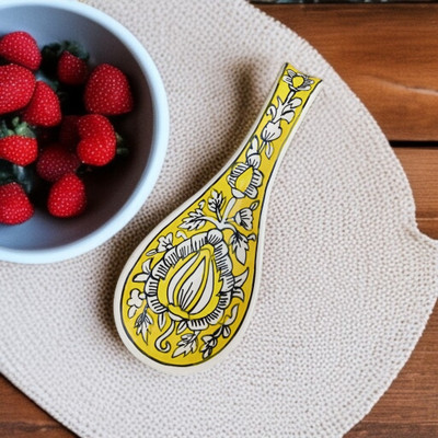 Malaikah Yellow Mughal Print Large Spoon Rest Pack Of 1 Ceramic Table Spoon(Pack of 1)