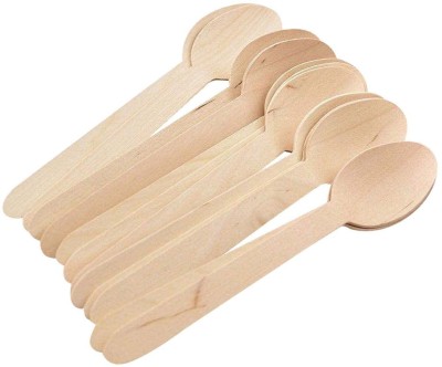 GrahLogy Disposable Wooden Spoons Chamach 100 Pcs, 14 CM Standard Size, Light Brown Disposable Wooden Coffee Spoon, Dessert Spoon, Ice Tea Spoon, Ice-cream Spoon, Table Spoon, Tea Spoon Set(Pack of 100)
