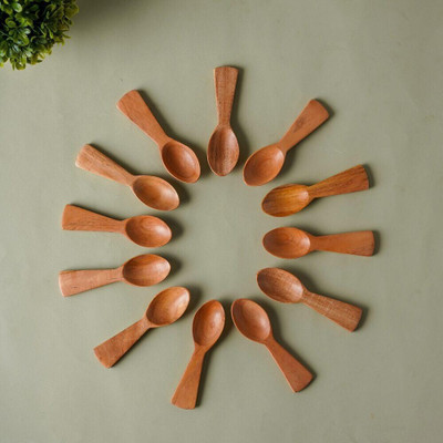 The Indus Valley Neem Wooden Masala Spoon Set for Sugar/Salt/Condiments/Masala Spices/Coffee/Tea Wooden Serving Spoon Set(Pack of 12)