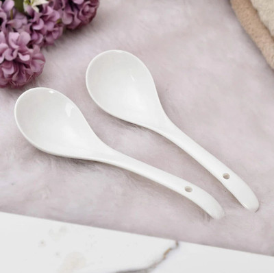 SBPNN Ceramic Large Serving Spoon (pack of 2)White Disposable Ceramic Soup Spoon Set(Pack of 2)