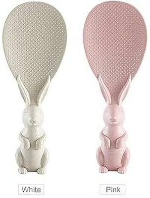 GOPALLAL Rabbit Standing Rice Spoon Non-Stick Rice Serving saputala (Pack of 2) Plastic Table Spoon Set(Pack of 2)
