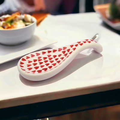 RAFOLEEN Ceramic Spoon Rest Large Red Pack of 1 Disposable Ceramic Serving Spoon(Pack of 1)