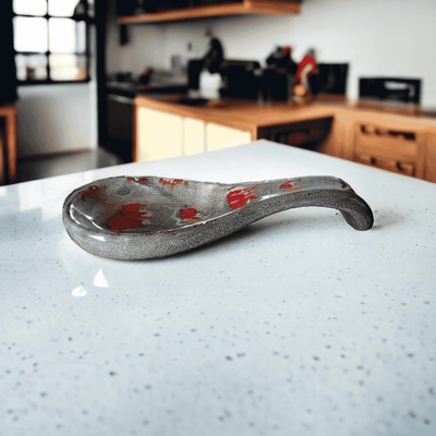 RAFOLEEN Ceramic Red Color Abstract Print Spoon Rest Disposable Ceramic Serving Spoon(Pack of 1)