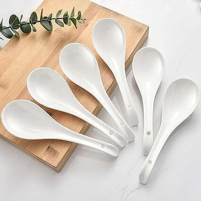 Armin Serving spoon long handle Ceramic Soup Spoon Set(Pack of 6)